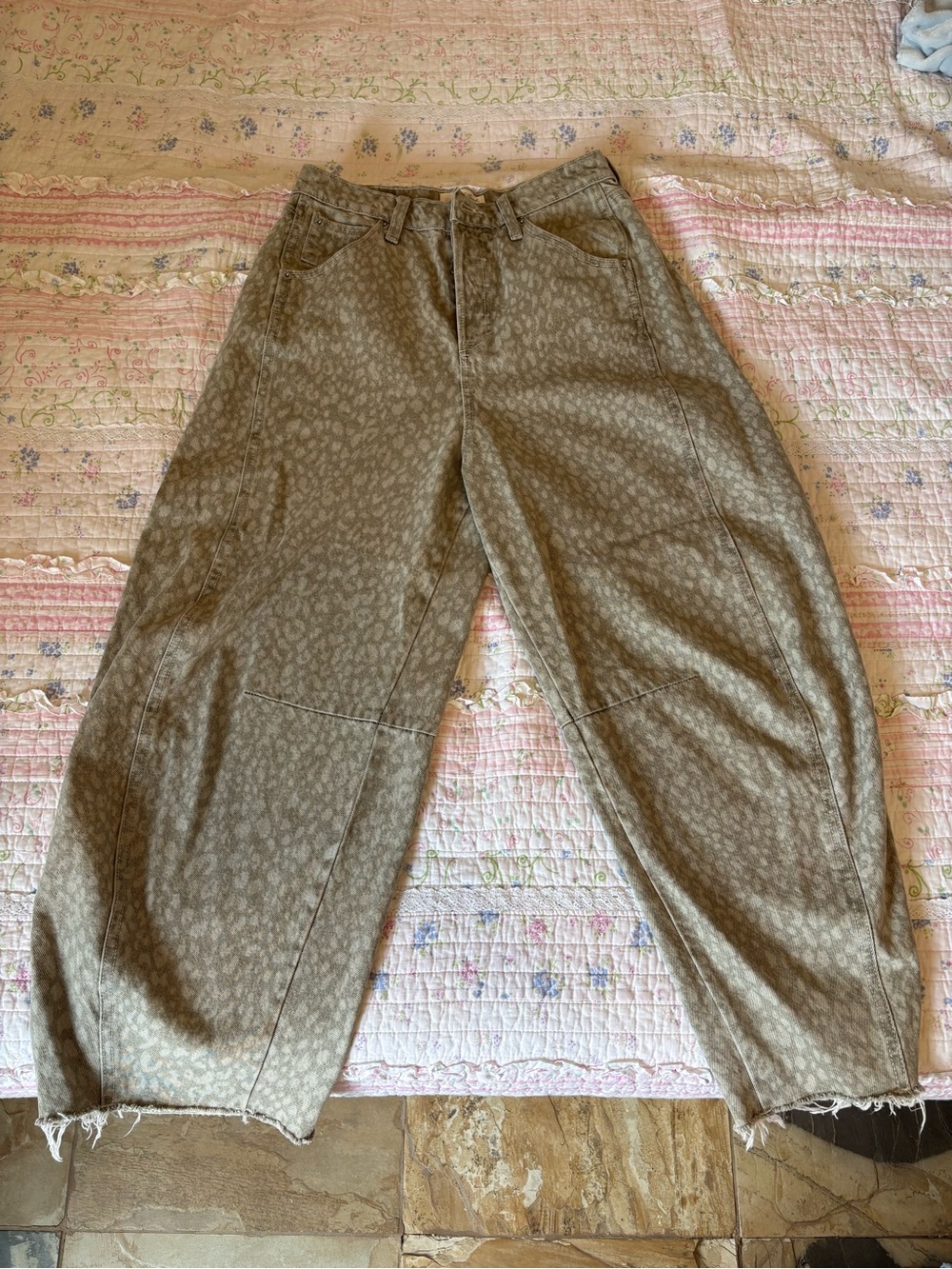 Women's Wide-Leg Beige Leopard Print Pants